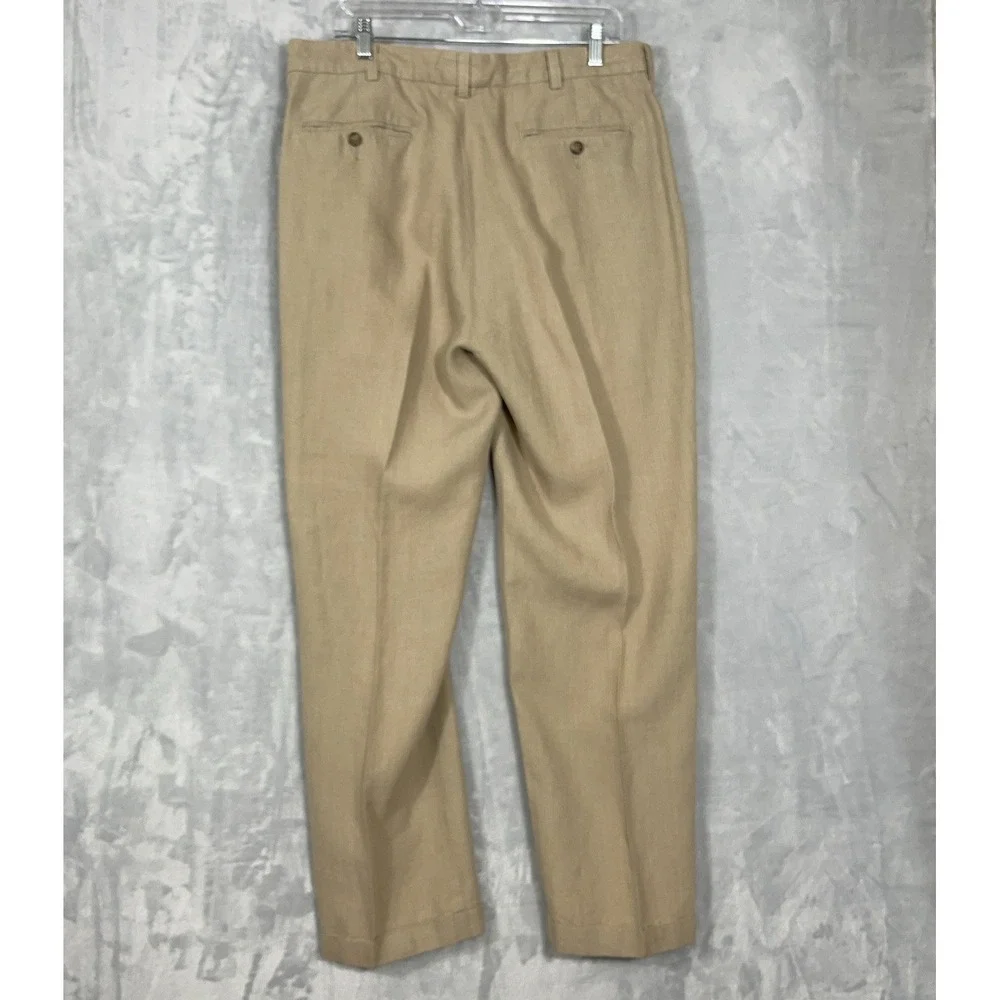 Jos. A. Bank Mens Pants 34x30‎ 100% Linen Travelers Collection Pleated Cuffed